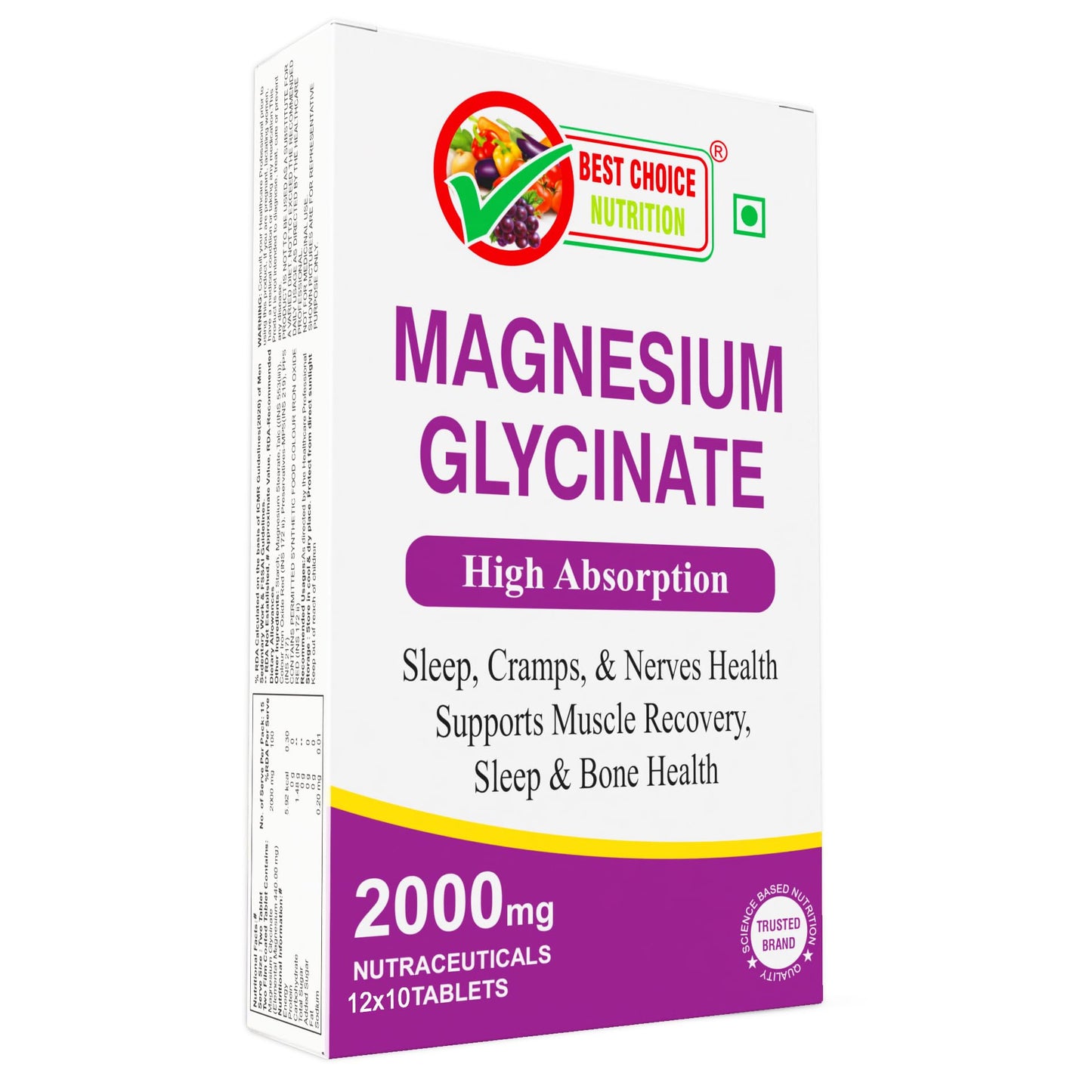 Magnesium Glycinate Supplement High Absorption for Sleep, Cramps, & Nerves Health Chelated Magnesium Glycinate Supplement 2000mg Per Serving | Magnesium Supplement Supports Muscle Recovery & Better Sleep (120 Tablets)