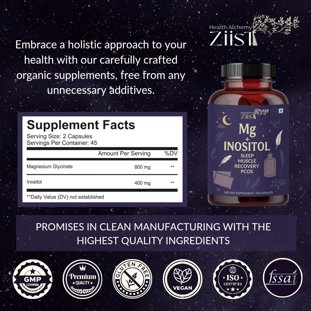 Ziist MG+ INOSITOL Magnesium Glycinate | Inositol Dietary Supplement | 90 Capsules
