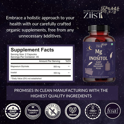 Ziist MG+ INOSITOL Magnesium Glycinate | Inositol Dietary Supplement | 90 Capsules
