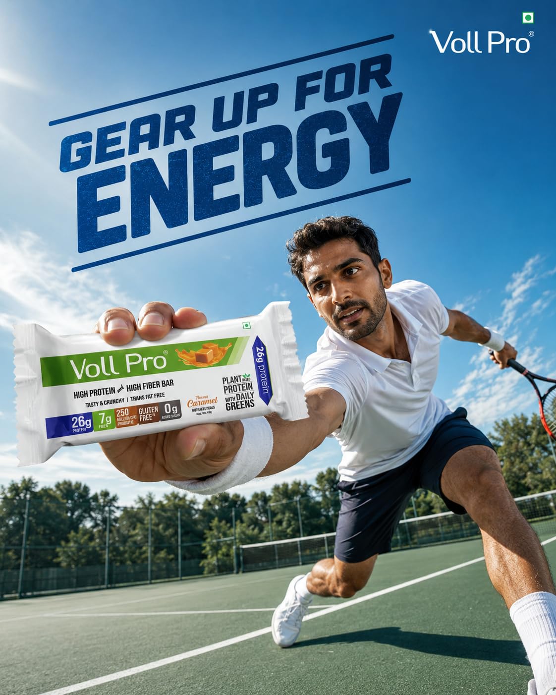Voll Pro Plant Protein Bar with Daily Greens - High Protein 26g, Fiber 7g, 0g Sugar - Crunchy, Delicious Nutrient-Rich Protein Bars, 65g Bar (Pack of 3)