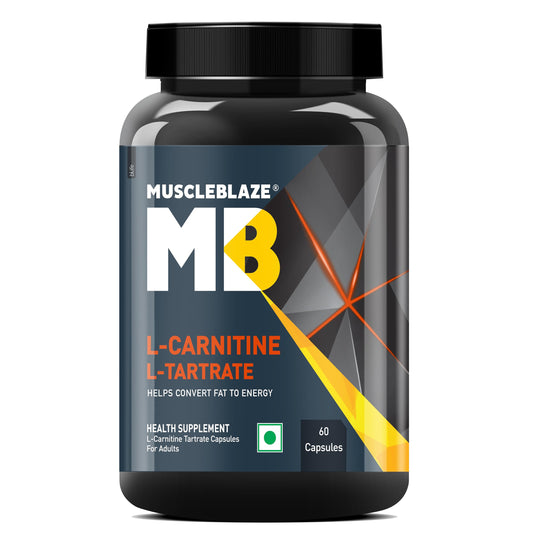 MuscleBlaze L-Carnitine L-Tartrate for Adults, Helps Convert Fat into Energy (Unflavoured, Capsules 60 Count )