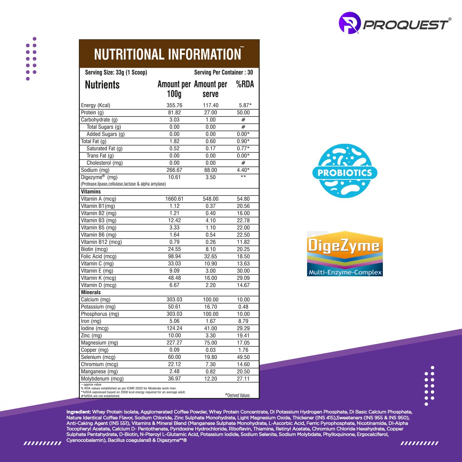 ProQuest Iso Quest Whey Protein Isolate (Café Brazil, 1KG / 2.2 lb / 30- image 3