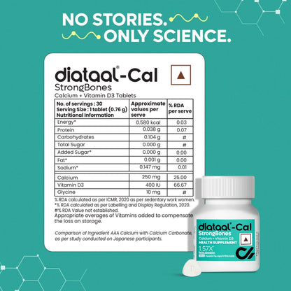 Diataal Calcium supplement for Men & Women | 57% Better Absorption | AAA Cal 500mg + D3 (400 IU) |Calci and Vitamin D3 Tablets | Strong bones & Joint Health|180 Tablets