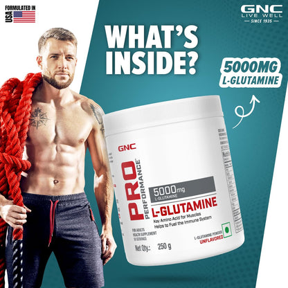 GNC PRO PERFORMANCE L-Glutamine | 5000mg Per Serving | Supports Muscle Recovery, Gut & Immune Health | Gluten-Free, Lactose-Free | Unflavoured | 400g