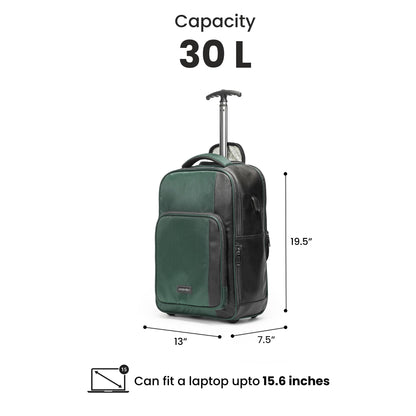 THE ASSEMBLY 3 Compartments Laptop Roller Case for Office Travel | Weekender Bag with Wheels for Men & Women- 30 Liters - One Day Travel Backpack - Metro Mod, Green