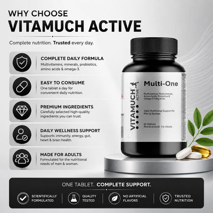 Vitamuch Multi-One Daily Multivitamin Tablets for Men & Women | Vitamins, Minerals, Amino Acids, Probiotics & Omega-3 | Boosts Immunity, Energy & Overall Health | 60 Tablets