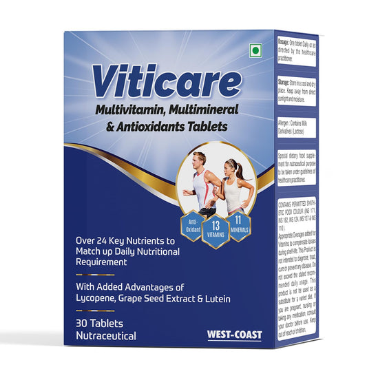 Westcoast Viticare Multivitamin, Multimineral & Antioxidants Tablets Over 24 Key Nutrients to Match up Daily Nutritional Requirement with Added Advantages of Lycopene Grape Seed Extract & Lutein 30 Tablets