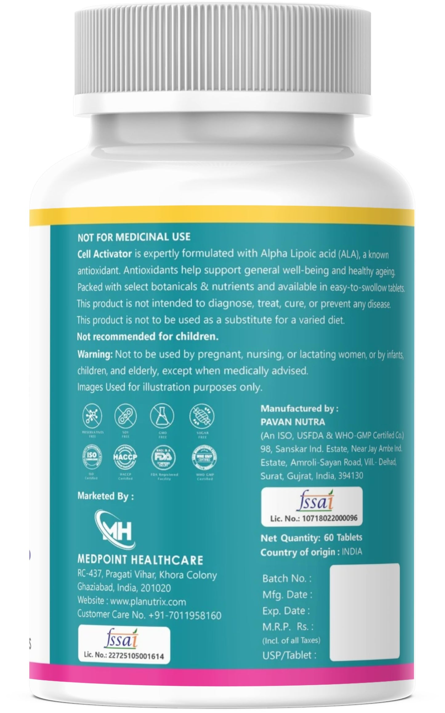 Planutrix Cell Activator Alpha Lipoic Acid Tablets, Antioxidant Support, 60 Tablets