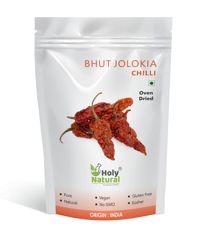 Holy Natural Bhut Jolokia Chilli whole- 50gm, Ghost pepper pod, Hottest Chilli whole, Oven dried & Spicy chilli of the world