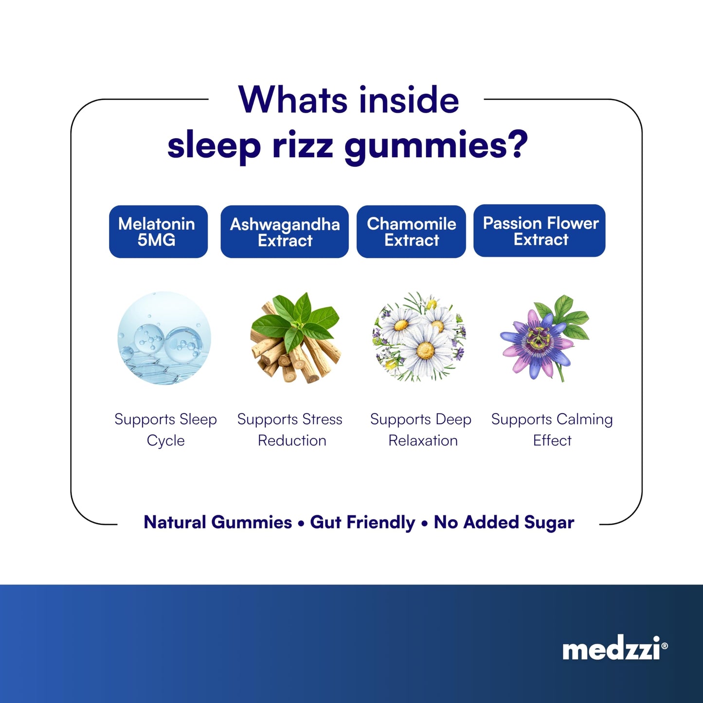 Medzzi Sleep Rizz Gummies with Melatonin, Ashwagandha & Chamomile | Promotes Deep Sleep, Reduces Stress & Calms Mind | Strawberry Flavour | 24 Veg Gummies