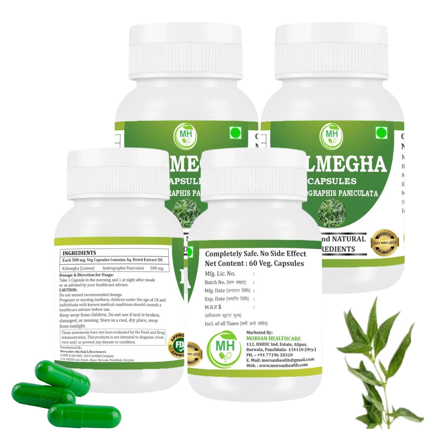 MORSAN HEALTHCARE | Kalmegha Capsules 500mg – 60 Count | 4 Pack | Vegetarian | Plant-Based | Herbal Supplement | No Artificial Additives | Gluten-Free | Organic |