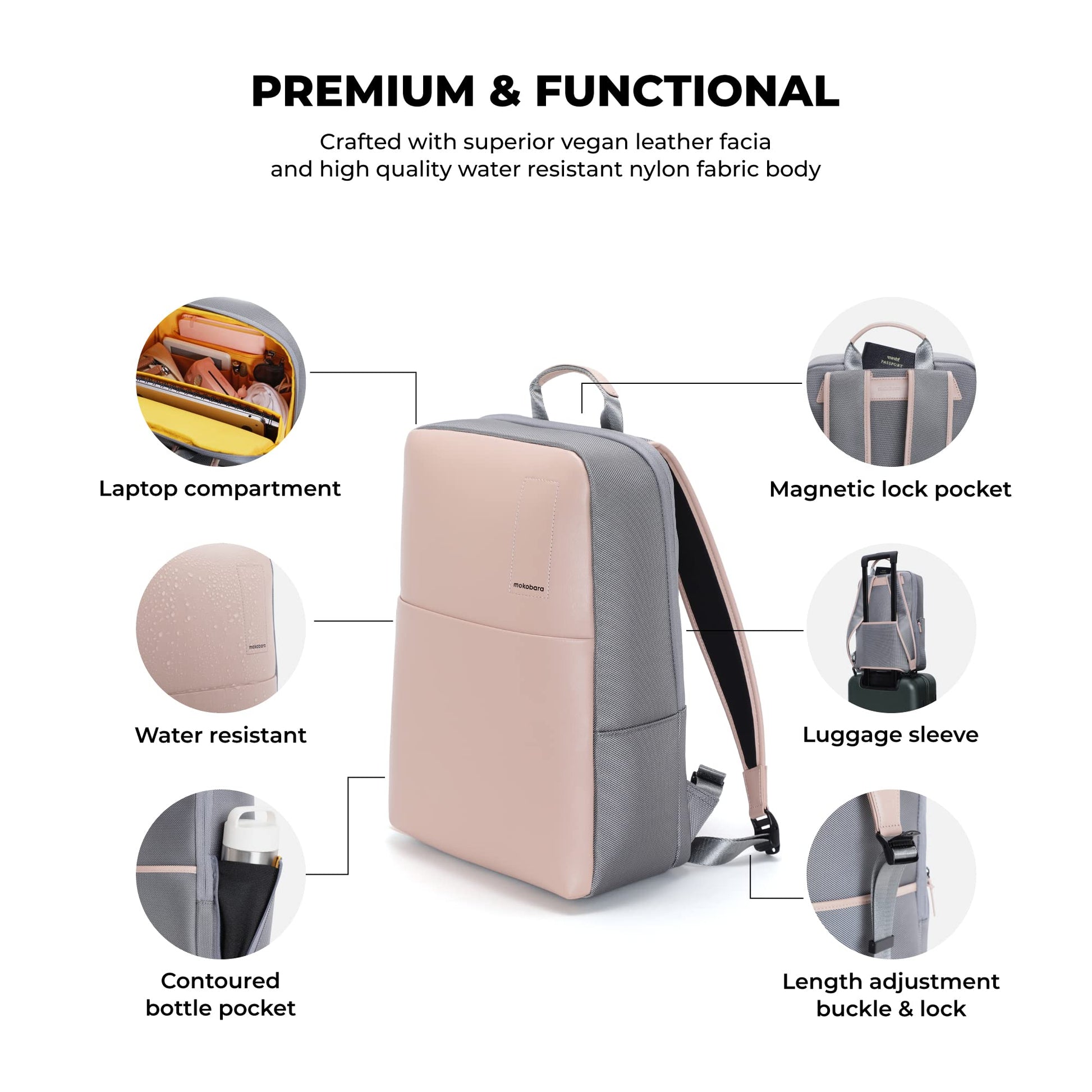 MOKOBARA The 3 Compartment Backpack 15.5" Inch Vegan Leather Laptop Bag- image 5