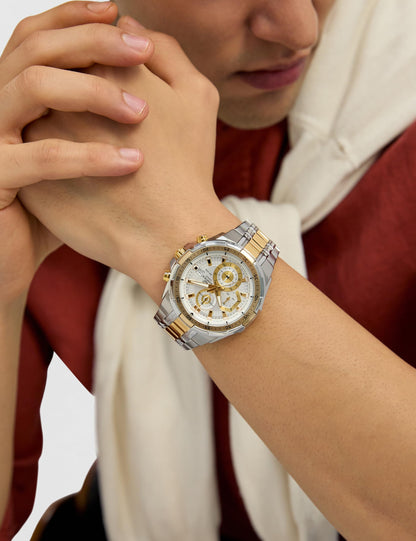 Casio EDifice EFR-539SG-7AVUDF White Analog Dial Dual Tone Stainless Steel Band Men's Watch Chronograph 100M Water Resistant EX189
