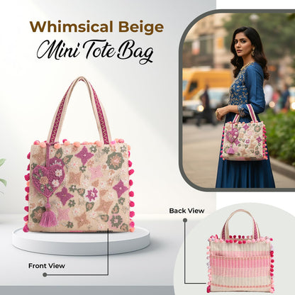 Boho Girl Mini Tote Bag for Women Whimsical Jacquard Handbag with Adjustable Strap Stylish and Elegant Ladies Crossbody Shoulder Purse, Sling Bag Perfect Birthday, Anniversary and Wedding Gift
