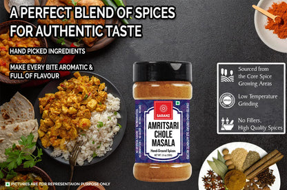 SARANZ Amritsari Chole Masala | Authentic Punjabi Chole Masala | Freshly Ground Spices for Restaurant-Style Chole & Chole Bhature | Rich Gravy Masala Blend – 100g Bottle