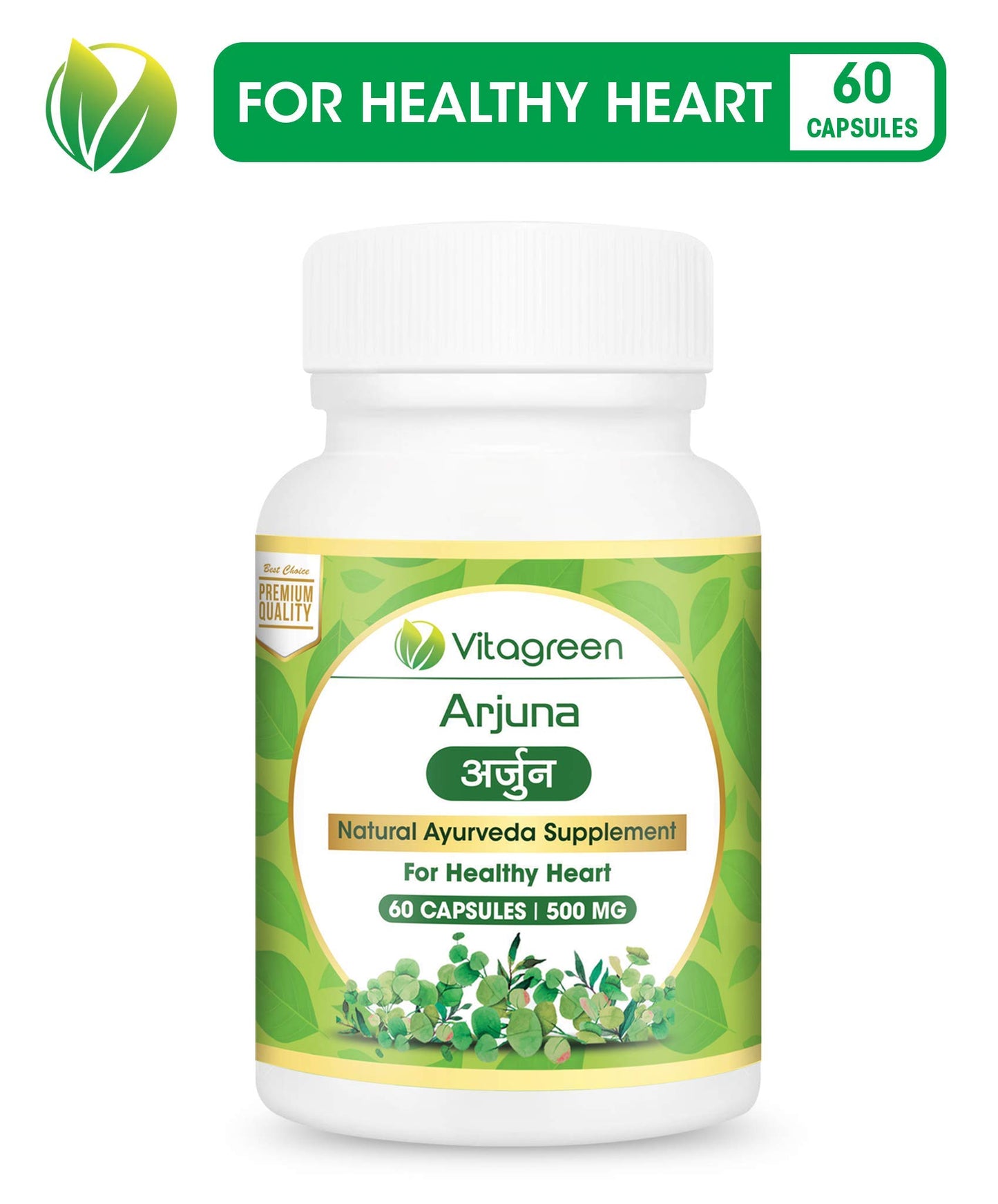 taGreen ARJUNA Capsules for Cholesterol & Healthy Heart, Pure Ayurvedic, Natural, Herbal Supplement, 500 mg , 60 Capsules Pack - Total 180 Capsules (Pack of 3)