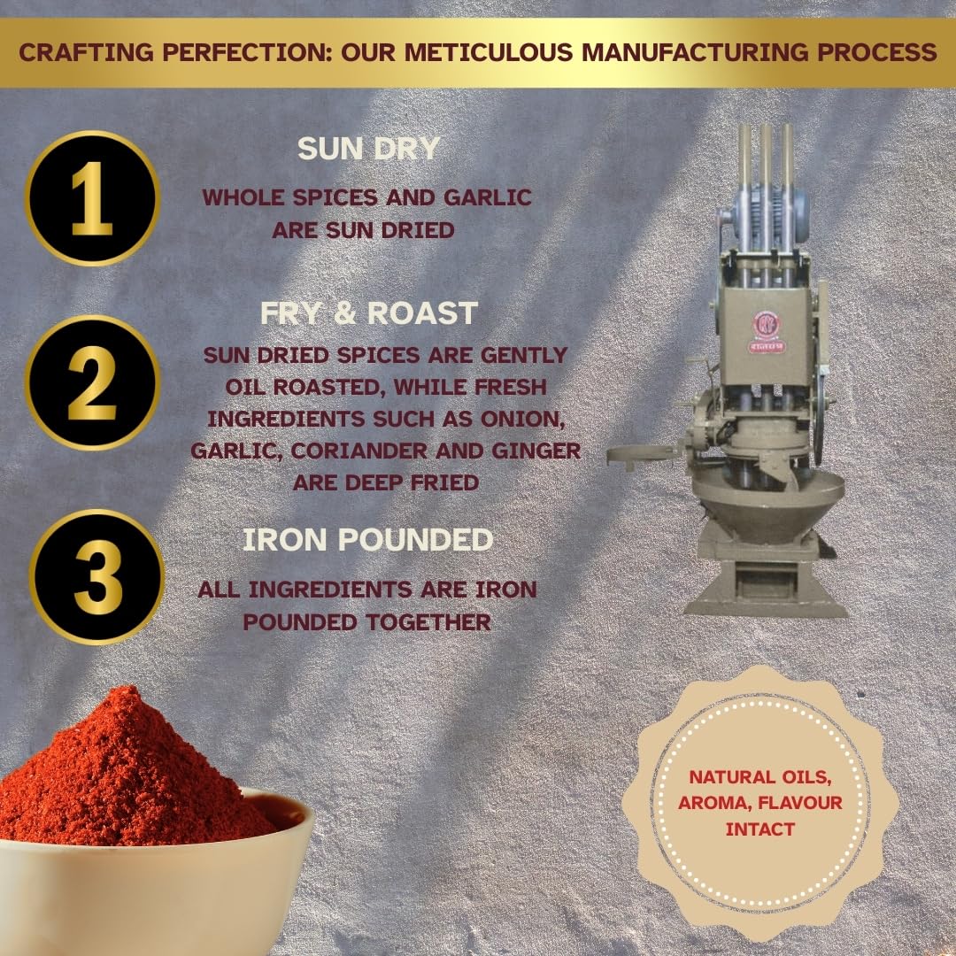 SRV SPICES Iron Pounded Assal Kolhapuri Masala | Authentic Kolhapuri Kanda Lasun Blend | Traditional Maharashtrian Onion Garlic Masala | 57 Years of Expertise | 100g Pack