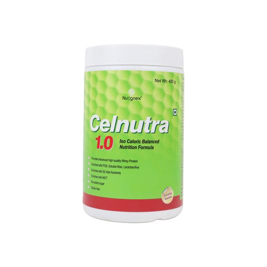 Nucgnex Celnutra 1.0 Adult Nutrition Powder | Daily Nutrition Drink for Men & Women | Protein, Complex Carbs, Fiber & MCT | No Added Sugar | Vanilla Flavour | 400g