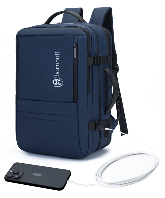 HORNBULL Washington Black Backpack 42L Office Travel 17 inch Laptop Backpack 3 in 1 Expandable & Convertible USB & Type-C Port Water-resistant Multi Compartment Overnight Backpack for Men Navy