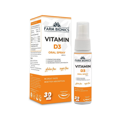 FARM BIONICS Vitamin D3 400 Iu Spray Supplement, 30Ml | Vitamin D3 Booster Oral Spray | 100% Vegetarian | Sugar And Gluten Free | Immunity Booster Spray For Men And Women (Muskmelon)