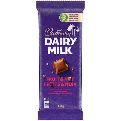 Cadbury Dairy Milk Chopped Fruit & Nut Chocolate Bar, Classic Creamy Taste, 100% Sustainably Sourced Cocoa 95g (From UK)