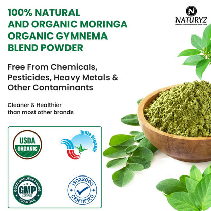 NATURYZ Organic Moringa +Gymnema ( Gudmar) Powder leaves for Lean Weight Management | Supports Blood Sugar Control, Reduces Cravings & Enhances Metabolism | Energy | Detox | Immunity | USDA Organic Certified | Pesticides & Chemical-Free - 150g