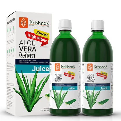 Krishna's Premium Aloe Vera High Fiber Juice-1000 Ml|(Pack Of 2)|Pulpy Aloe Vera Juice From Deserts Of Rajasthan|Rejuvenates Skin And Hair