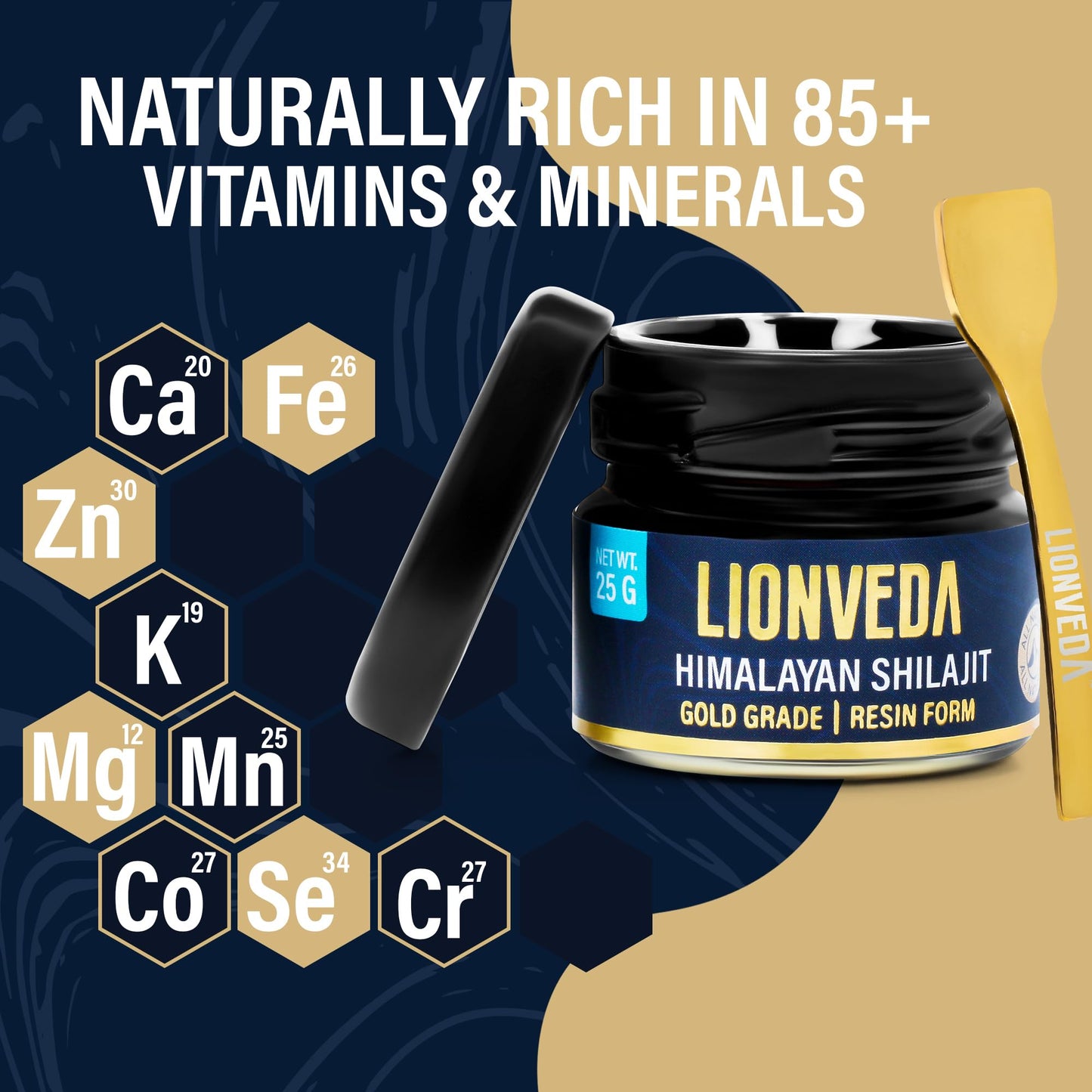 LIONVEDA 75g Original Himalayan Shilajit Resin(Certified Gold Grade) for Men, Gym, Stamina, Energy & Improved Health | 100% Pure Shilajit Liquid (3 X 25g = 75gm (Pack of 3))