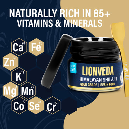 LIONVEDA 75g Original Himalayan Shilajit Resin(Certified Gold Grade) for Men, Gym, Stamina, Energy & Improved Health | 100% Pure Shilajit Liquid (3 X 25g = 75gm (Pack of 3))