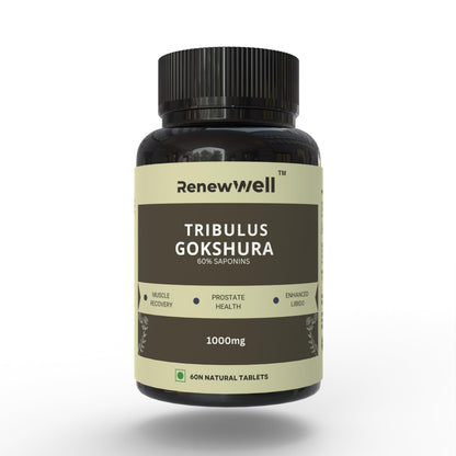 Renewwell Tribulus Gokshura 60 Tablets 1000mg | Highest 60% Saponins for Athletic performance | Enhances Muscle Growth | Best Tribulus Terrestris for Men & Women Overall Wellness (Pack of 3)