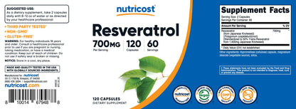 Nutricost Resveratrol 700 mg, 120 Capsules 60 serving - Vegan, Gluten Free, Non-GMO