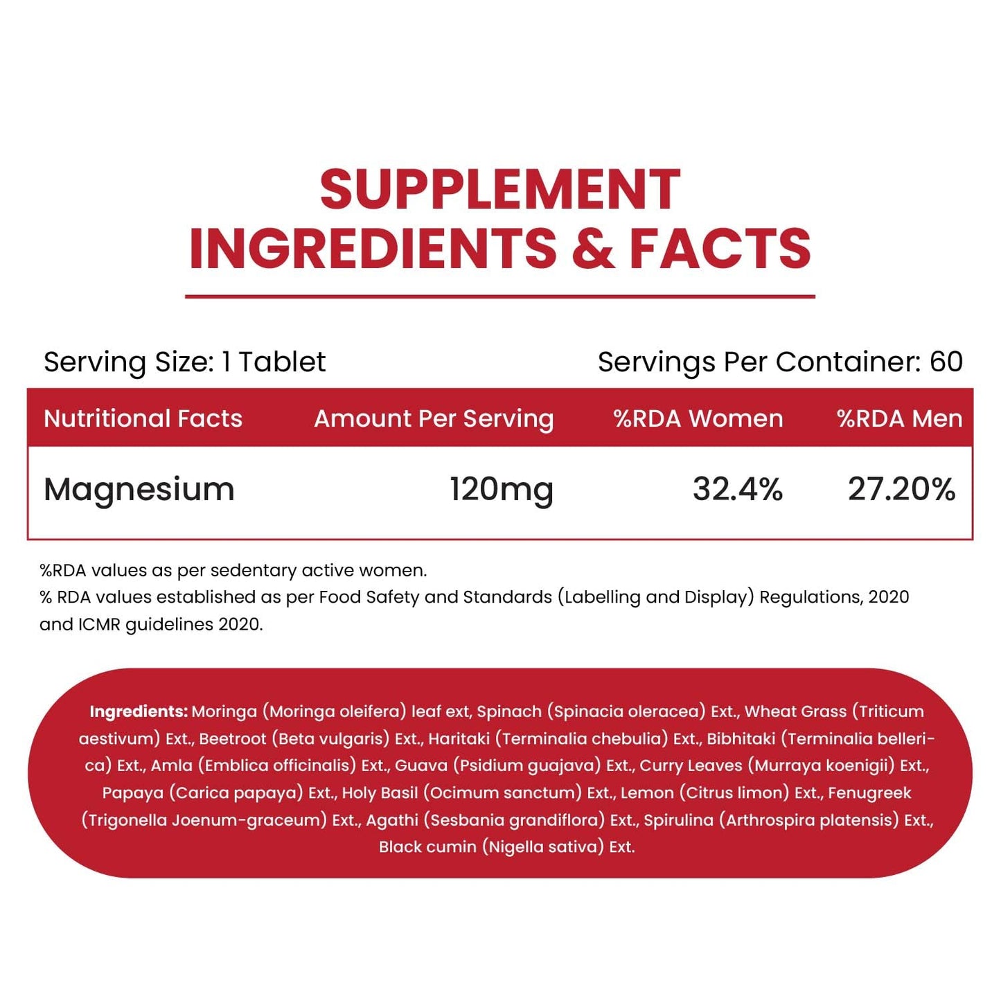 Vlado's Himalayan Organics Plant Based Magnesium Supplement 1360mg With Turmeric Spirulina, Wheatgrass, Moringa | Clinically Approven | Supports Bone Muscle & Bone Health | Boost Energy Level - 60 Veg Tablets