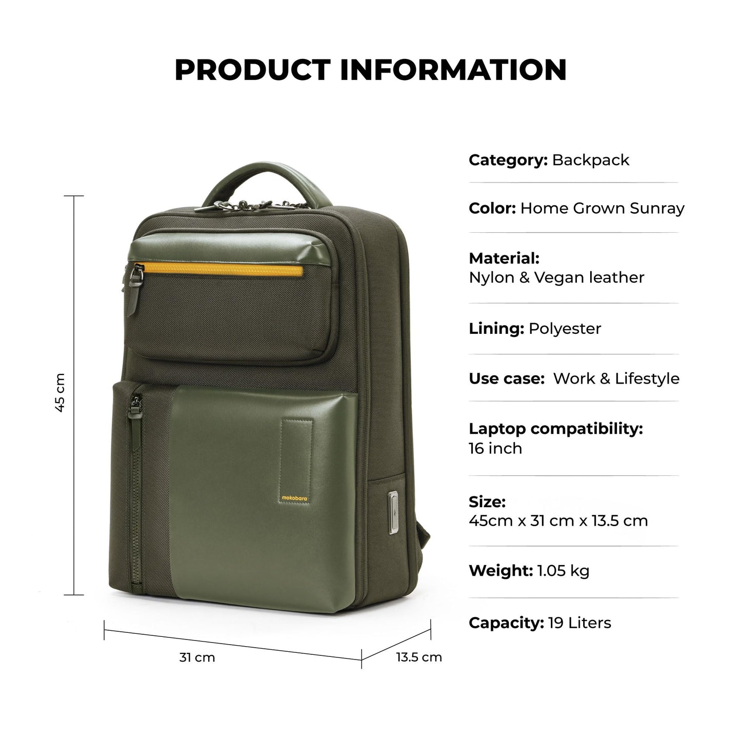 MOKOBARA The Work Backpack 19L Premium Nylon 16" Unisex Multipurpose Laptop Backpack (Home Grown Sunray 2.0)