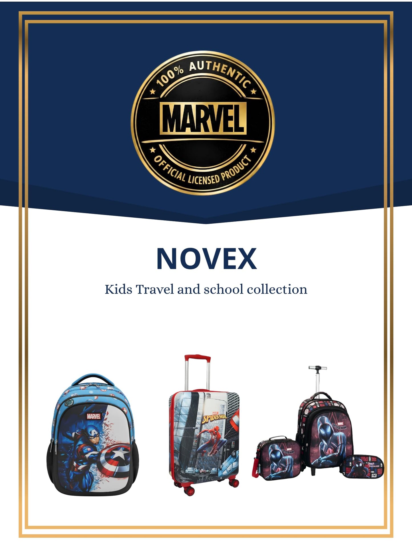 NOVEX Marvel Avengers Kids 17 Inch School Backpack Combo Set - Lunch Box Bag & Stationery Pouch | Trolley Bag with 2 Wheels | Durable Polyester Carry-on Travel & School Bag for Boys - Blue