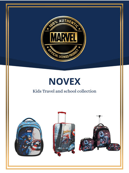 NOVEX Marvel Avengers Kids 17 Inch School Backpack Combo Set - Lunch Box Bag & Stationery Pouch | Trolley Bag with 2 Wheels | Durable Polyester Carry-on Travel & School Bag for Boys - Blue