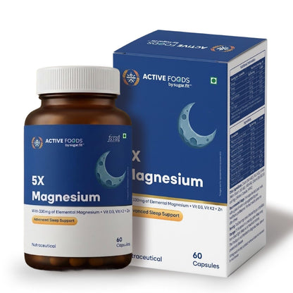 Active Foods 5X Magnesium Capsules, 330mg Elemental Magnesium with Vit D3, Vit K2 + Zn, Advanced Sleep Support, Muscle & Nerve Function, Bone Health, Metabolic & Energy Support, Immunity, 60 Capsules