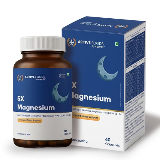 Active Foods 5X Magnesium Capsules, 330mg Elemental Magnesium with Vit D3, Vit K2 + Zn, Advanced Sleep Support, Muscle & Nerve Function, Bone Health, Metabolic & Energy Support, Immunity, 60 Capsules