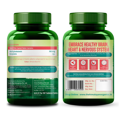 Vlado's Himalayan Organics Vitamin B12-500 mcg - Active form of Methylcobalamin Vitamin B12 Supplements for Men & Women (Pack of 3) - 180 Veg Tablets