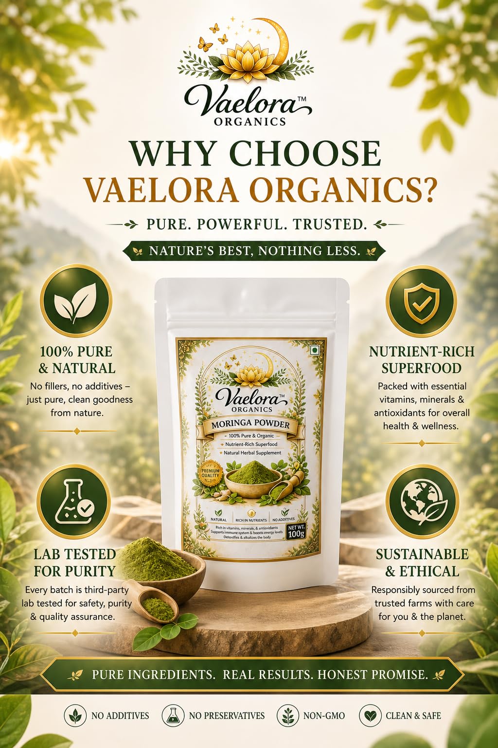 Vaelora Organics Herbal Health Powder Combo (Pack of 3) | Arjun Chal, Ashwagandha & Moringa Powder | 100% Pure & Natural | Immunity Booster, Energy & Wellness Support | Chemical-Free (100g Each)