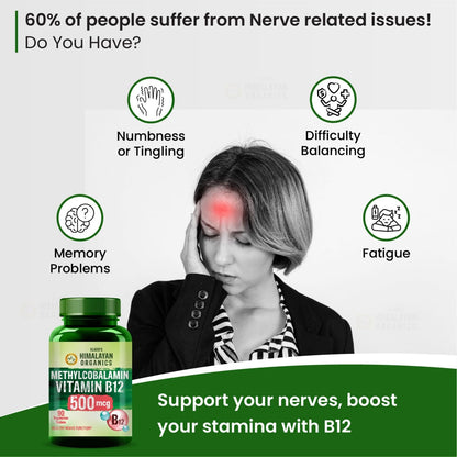 Vlado's Himalayan Organics Vitamin B12-500 mcg - Active form of Methylcobalamin Vitamin B12 Supplements for Men & Women (Pack of 3) - 180 Veg Tablets