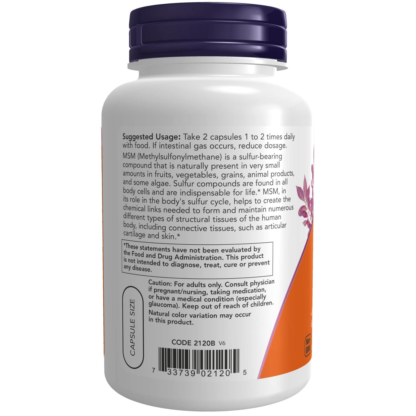 NOW Foods MSM 1000 mg, 120 Capsules- image 7