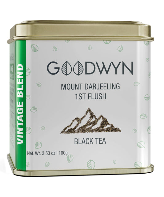 Goodwyn Darjeeling First Flush Tea - 100g Loose Leaf | Handpicked Black Tea in Reusable Tin | Fresh, Aromatic & Rich in Antioxidants | Estate Fresh & Trusted by 1000+ Hotels