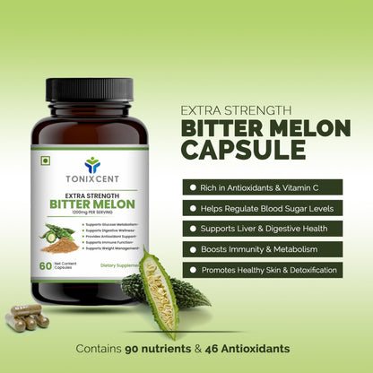 TONIXCENT Glucoroot Flow Blend | Bitter Melon 1200mg + Beetroot 1000mg Capsules Combo | Supports Blood Sugar, Heart Health & Digestion | Rich in Nitrates & Antioxidants | 2 x 60 Capsules each