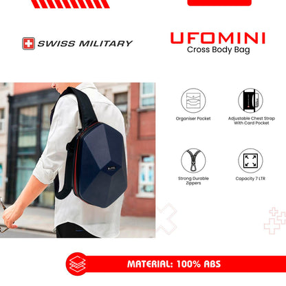 SWISS MILITARY UFO Sling Bag 7L | Diamond Design Cross Body Side Bag | Card Holder Pocket | Anti Theft Chest Bag | Easy to Carry Bag for Men & Women | Mini Travel Bag for Phone Passport Wallet Navy