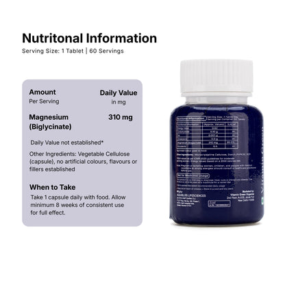 Vitamin Green Magnesium Bis glycinate Chelate Tablets, 310 mg, relieves stress, fatigue, pms symptoms supports muscle recovery, no laxative effects, high absorption for Women 60 Tablets