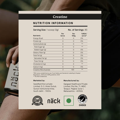 Näck Micronised Creatine Monohydrate 250gm Unflavoured | 100% Pure | Informed Choice Certified | Strength, Energy, Cognitive & Athletic Performance Supplement | Zero Sugar & Calories