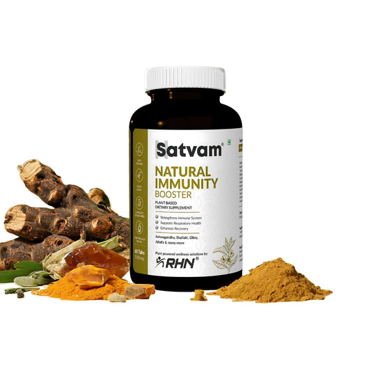 SATVAM Natural Immunity Booster Tablets (60 Count)| Ayurvedic Formula with Ginger, Turmeric, Ashwagandha & More, Boost Immune Strength, Energy | Healthy Heart & Relief from Cold