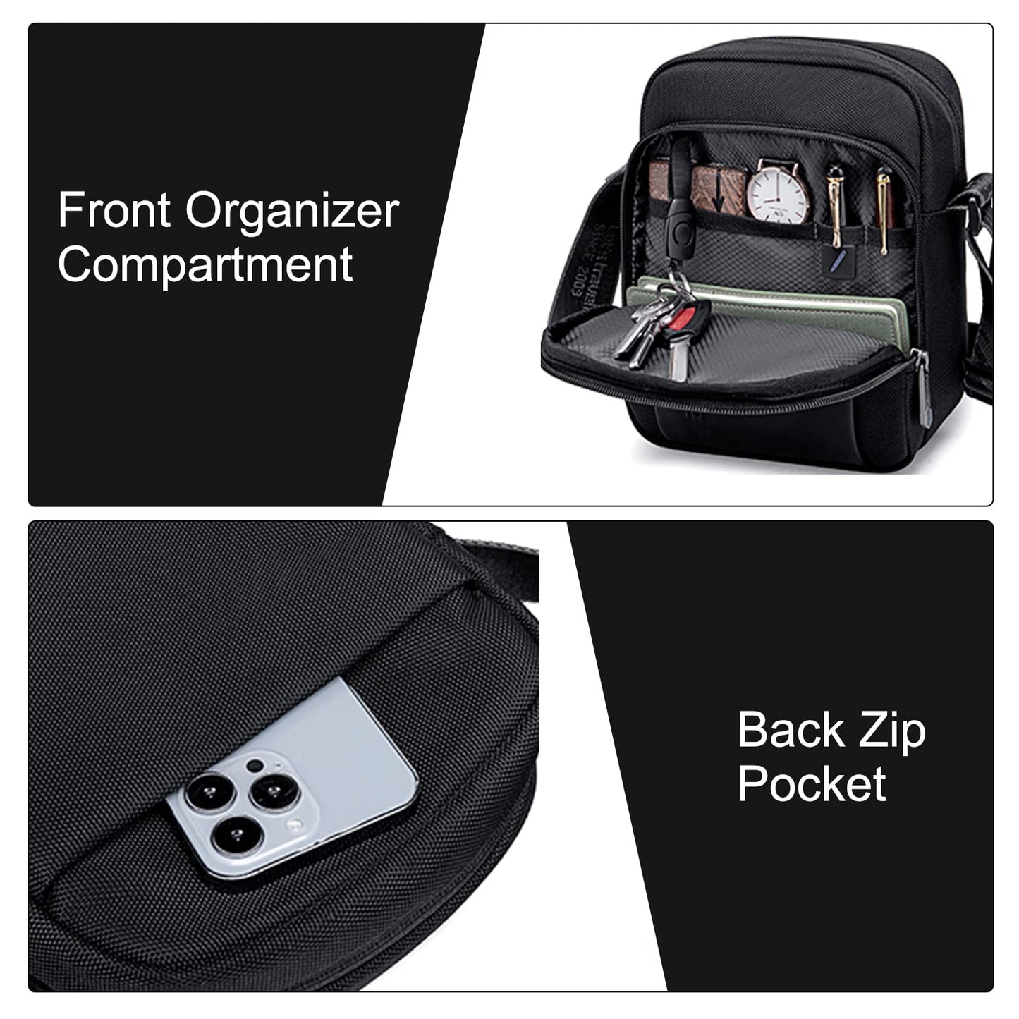 Arctic Hunter Small Sling Bag for Men Office Side Bag for 8.3" iPad Pocket A5 Size Water-resistant 1680D Polyester Messenger Shoulder Bag for Men Cross Bag for Travel Casual, Blue (Black)