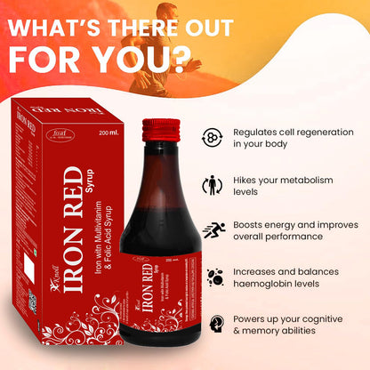 Knoll Healthcare Iron Red Syrup Iron With Multivitamin & Folic Acid Syrup Increase Red Blood Cells 200 Ml (Pack Of 1) - Liquid