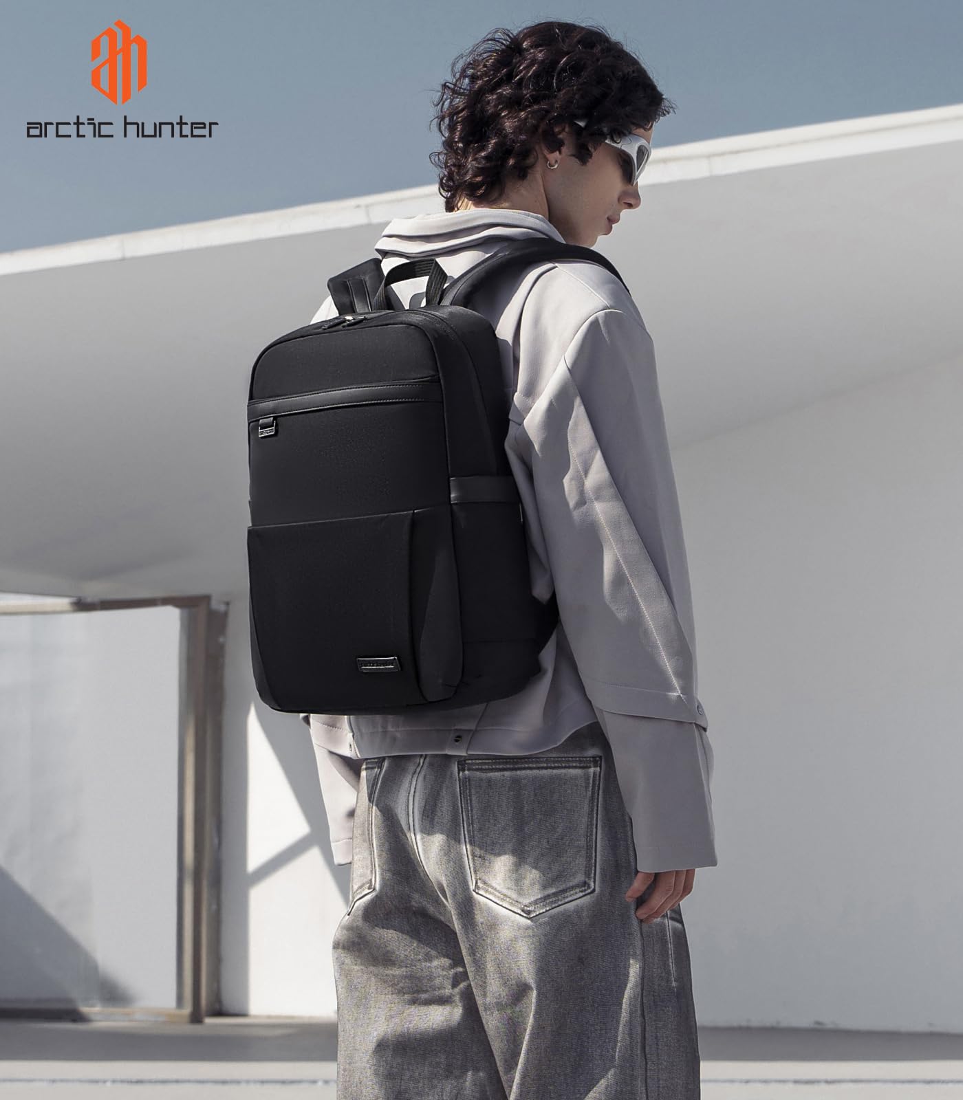 Arctic Hunter Slim Laptop Backpack for Men Women 16L Nylon Water Repellent Lightweight Multiple Pockets Daily Backpack with Metal Buckle for Daily Office College (Black)